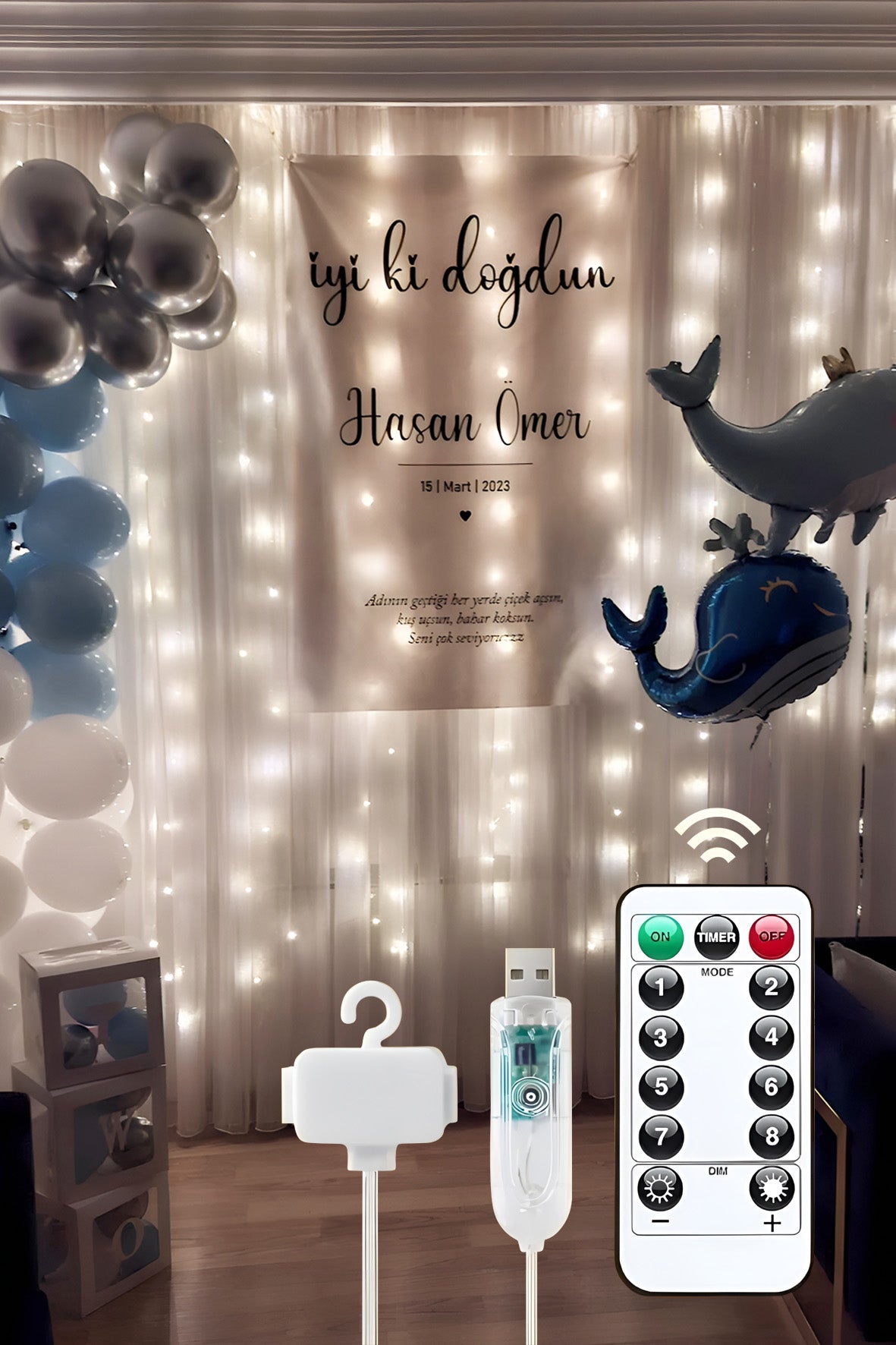 Dokumio Asparla + Perde Askı Aparatı + Kumanda + USB Uyumlu