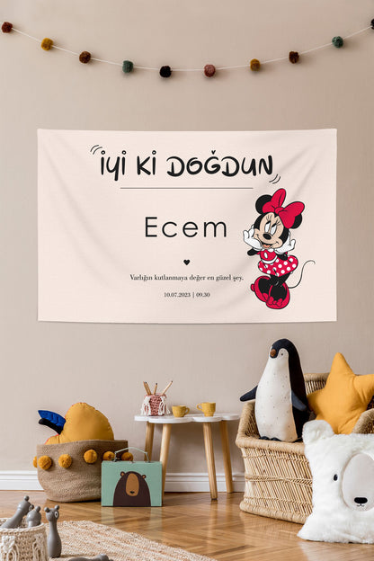 Minnie Mouse Temalı Kişiselleştirilebilir Doğum Günü Örtüsü (#89)