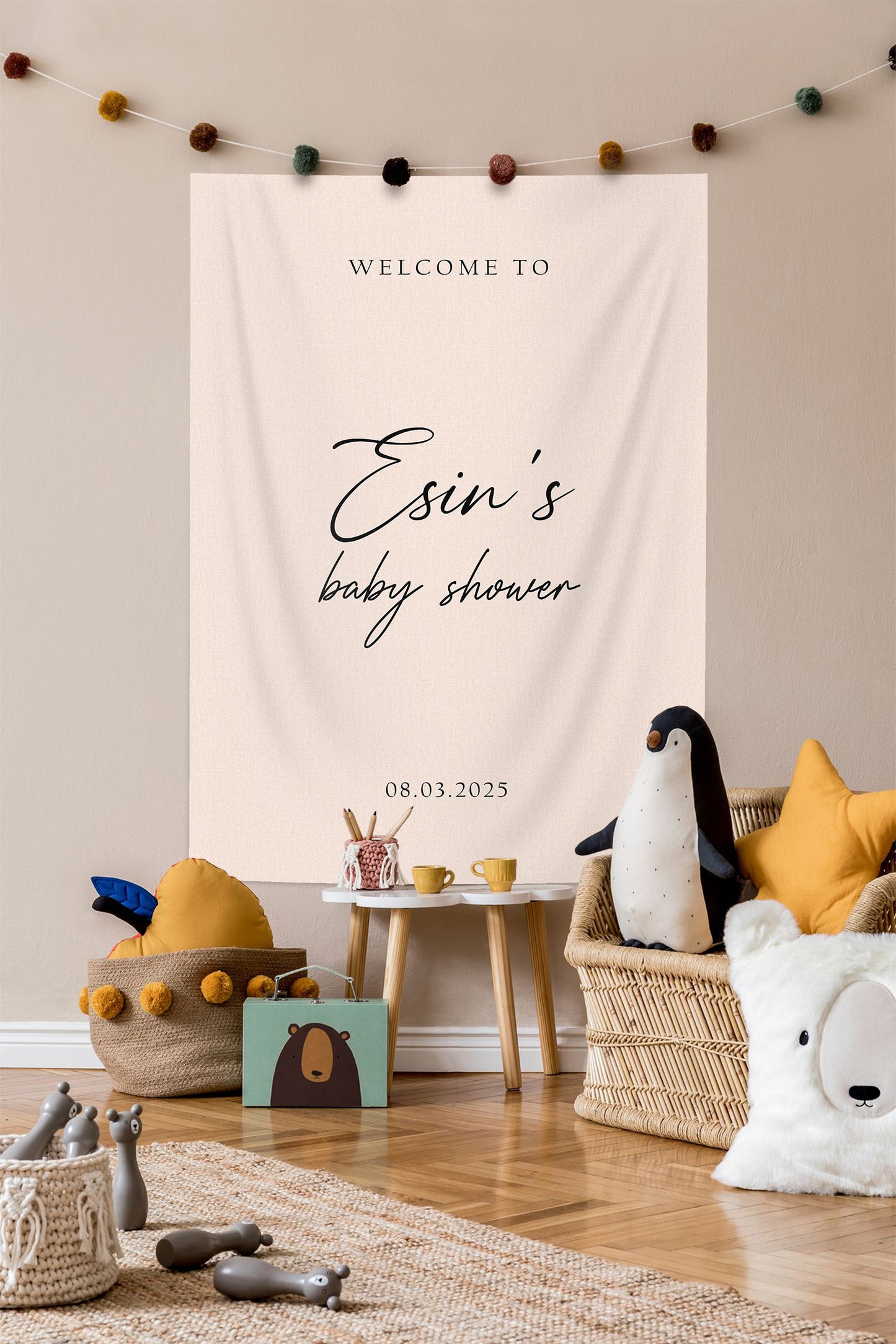 Kişiselleştirilebilir Baby Shower Günü Örtüsü (#48)