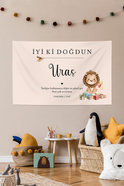 Kişiselleştirilebilir Aslan Figürlü Doğum Günü Örtüsü (#108)