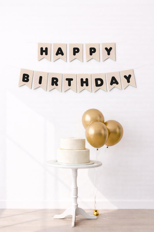 Deniz Kumu/Siyah Happy Birthday Karton Flama (#FL009)