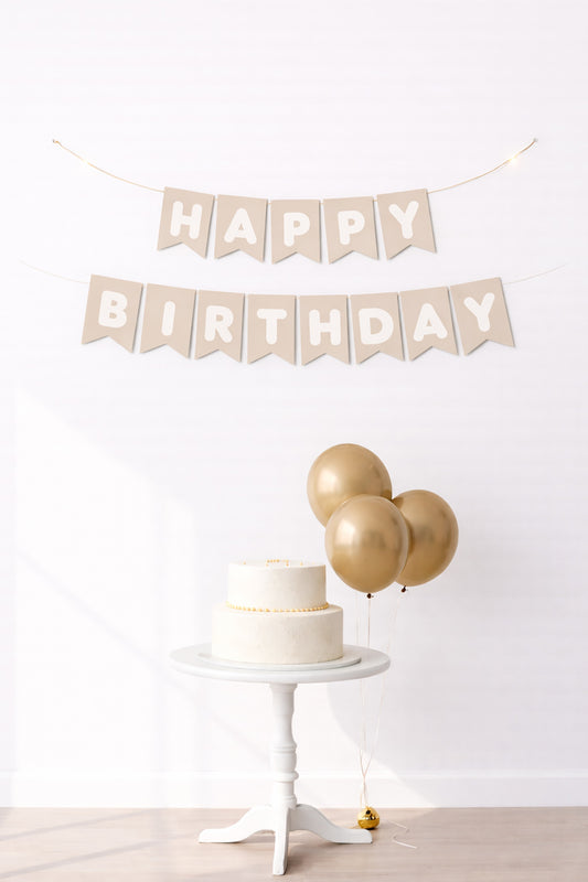 Deniz Kumu/Beyaz Happy Birthday Karton Flama (#FL002)