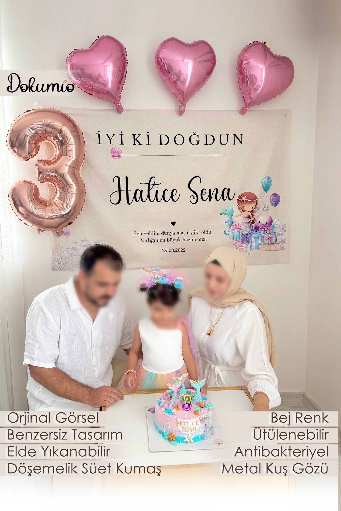 Kişiselleştirilebilir Deniz Kızı Temalı Doğum Günü Örtüsü (#109)