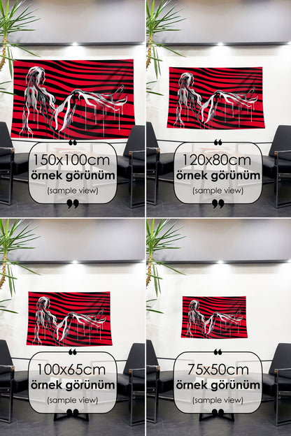 Zebra Çizgileriyle Dans Eden Ruh: Oturan Kadın Silüeti (Kırmızı)