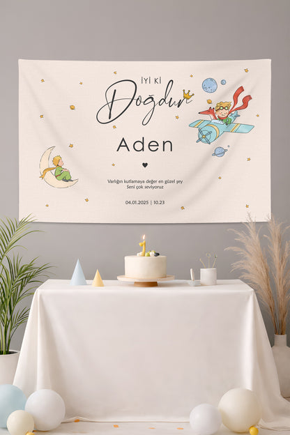 Kişiselleştirilebilir Le Petit Prince Küçük Prens Temalı Doğum Günü Örtüsü (#144)