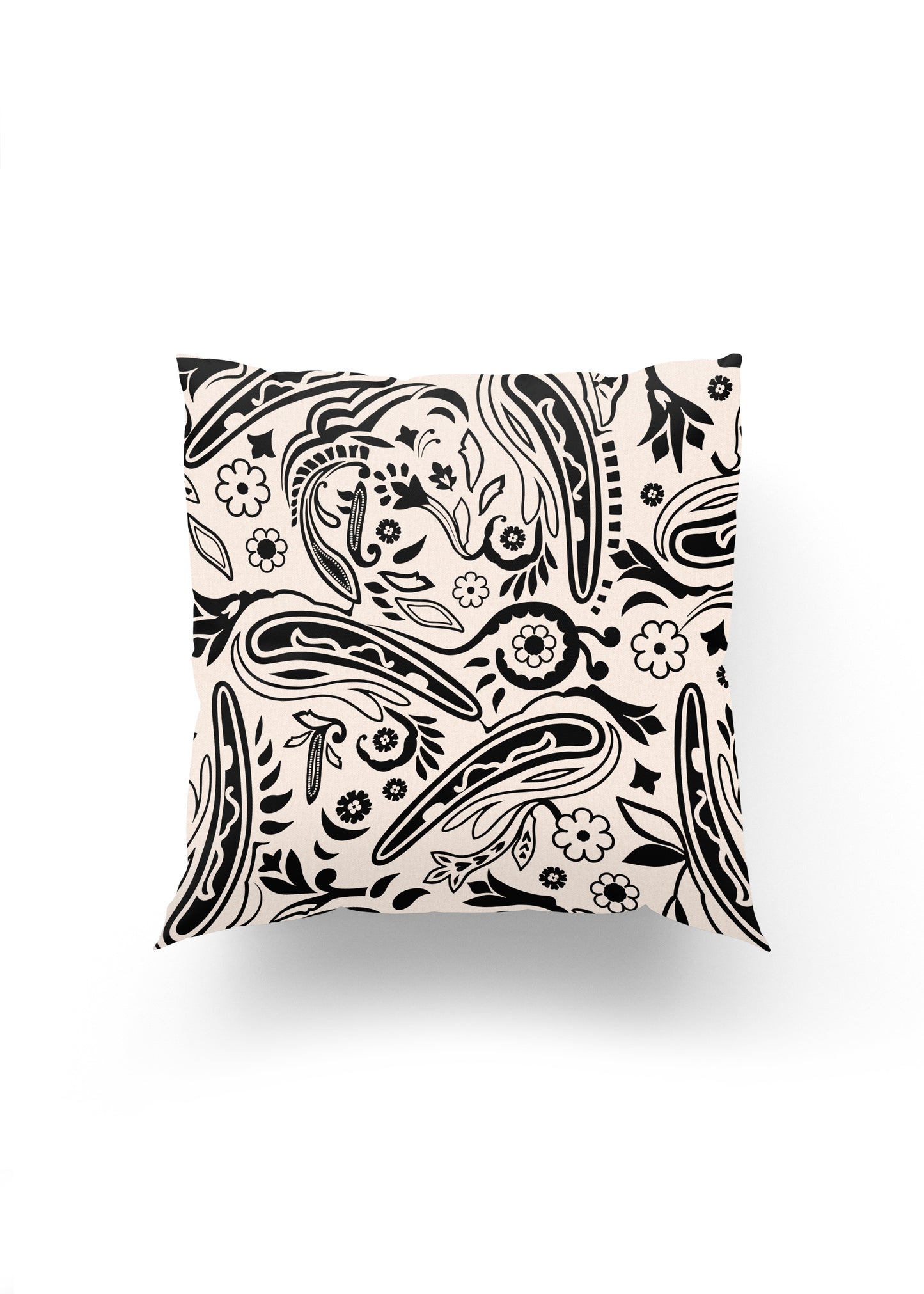 Monokrom Paisley – Siyah Beyaz Etnik Desenli Kırlent Kılıfı